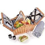 Sänger | Picknickkorb Sylt, 24-teiliges Komplettset für 4 Personen, Picknickkorb Groß, Picknick Decke & Geschirr
