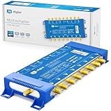 hb-digital 9/8 Multischalter mit externem Netzteil für 8 Teilnehmer und 2 Satellit – nur für Quattro LNB geeignet UHD 4K Full HD DVB-S/S2 – terrestrischer Eingang – vergoldete F-Anschlüsse