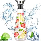 ZHHGOO Wasserkaraffe Glas,1.5L Glas Karaffe,Glaskaraffe mit Deckel aus Edelstahl,Saft Krug,Wasserkaraffe Benutzt für Eistee Früchtetee Kaffee Heißes Kaltes Wasser Milch Wein