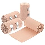 elastischer medizinischer Verband, Kompressionsrolle mit extra Metallclips, Sportzubehör für Knöchelunterstützung, Arm-, Bein- oder Brustkorbverletzungen, 4 Stück
