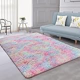 Shaggy Hochflor Teppich, Wohnzimmer Carpet - Anti-Rutsch Unterseite Soft Area Rug Fellteppich, für Küche oder Kinderzimmer, Schlafzimmer, Bettvorleger Flur Bodenmatte Regenbogenfarben (120 * 160cm)