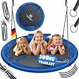KESSER® Nestschaukel Tellerschaukel Hängeschaukel Rundschaukel Ø 120cm Schaukel bis 300kg belastbar mit Kissen & 4 Griffen verstellbar Kinderschaukel Indoor & Outdoor für Kinder & Erwachsene Blau