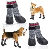 NVGVUP 2 Paar Hundeschuhe Pfotenschutz Outdoor, Pfotenschutz Hund Verletzung, Rutsch Hundesocken Leckschutz mit Verstellbaren Riemen, Grau wasserdichte Hunde Schuhe, für Drinnen Draußen (XL)