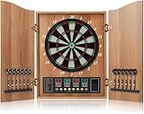 Elektrische Dartscheibe Set mit Schrank, Automatische Punktzahl, 2 Sets Dartpfeile (12 Dartpfeile, 88 Softspitzen), Elektronische Dartscheibe mit 4 LED Digitalanzeige