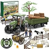 Cirmine RC Ferngesteuerter Traktor mit Anhänger und Bauernhof Spielzeug, Traktor Spielzeug für Kinder ab 3 Jahren mit Bauernhoftiere & Zubehör, Geschenk für Jungen und Mädchen
