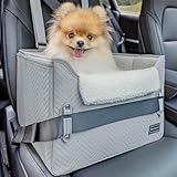 Petsfit Hundeautositz Hundesitz kleine Hunde, Autositz Hundesitz Auto Rückbank Beifahrersitz sicherer Stabiler mit Sicherheitsgurt-Halteclip und Plüschkissen für kleine Hunde bis zu 8kg,Leder, Grau