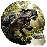 J&M DECO Tortenaufleger Dino – essbare Dinosaurier Tortendeko Ø 20 cm – farbenfrohes Tortenbild für Kindergeburtstag – gebrauchsfertig auf Zuckerpapier – Made in EU