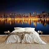 Fototapete Stadt New York Nachtansicht Tapete 400x280 cm Vlies Wanddeko Wallpaper Wandtapete Dekoration Study Zimmer Wohnzimmer Restaurant Cafe, Blau
