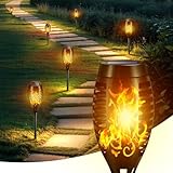 Solarlampen für Außen Garten, 4 Stück Fackeln für Draußen, IP65 Wasserdicht Gartenbeleuchtung Solar Außen, Auto EIN/AUS Solar Fackeln Gartenleuchten Solar Gartenfackeln für Draußen Balkon,Gärten