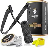 MAJESTY FOREST® Premium Steinschleuder Set (Black-Camo) - Profi Schleuder Zwille für Sport und Outdoor - Slingshot Bundle mit 100 Kugeln + Ersatzgummi und E-Book