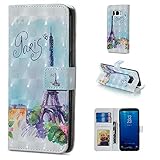 Artfeel Brieftasche Hülle für Samsung Galaxy S8,Bunt 3D Malerei Muster Leder Handytasche mit Kartenhalter,Flip Bookstyle Magnetverschluss Stand Schutzhülle-Eiffelturm