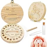 QXNDXQ Zahnbox Holz, Zahndose,Deutsch Milchzähne Box, Aufbewahrungsbox für Baby-Zähne, Mädchen Jungen Souvenir Box, Baby Geschenke zur Geburt (Feenmuster)