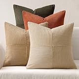 MIULEE 4er Set Kordsamt Kissenbezug Patchwork Kissenhülle Weich Dekokissen Modern Unsichtbarer Reißverschluss Sofakissen Zierkissen für Sofa Wohnzimmer Schlafzimmer Braun Grün Serie 50x50 cm