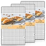 Pleafind Abkühlgitter 3er-Set, 40,2cm*25cm Kuchengitter Abkühlgitter Edelstahl, Schwarzer Kuchengitter zum Backen, Grillen und Trocknen, Rostfrei & Spülmaschinengeeignet