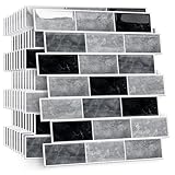 HPNIUB 10 Stück Klebefliesen Küche Kachelaufkleber Fliesenaufkleber Küchenrückwand Fliesen Metro Fliesen Wandfliesen Selbstklebend Weiß Bad Küche Keramikfliesen 30 x 30cm