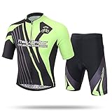 LSERVER Kinder Radtrikot Set Fahrrad Trikot Kurzarm + Radhose, Schwarz, 134-140