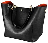 sqlp Taschen Damen Leder Groß Shopper Damen Gross Henkeltaschen Tasche Student Schultasche Arbeit Handtaschen für Damen Schultertaschen Damentaschen Weich Umhängetasche-Schwarz