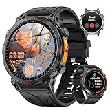 Rmana GPS Smartwatch Herren,2025 Militär Smartwatch Sportuhr mit Telefoniefunktion, 1.6 Zoll AMOLED Fitnessuhr,ChatGPT/AI/5 GPS-Sportmodi/über 100 Sportmodi Sportuhr für Android iOS (Schwarz Silikon)