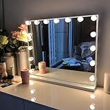FENCHILIN Hollywood Schminkspiegel mit USB Type C Ausgangsanschluss, 3 Modi Einstellbarer Helligkeitsspiegel, Hollywood Spiegel mit Beleuchtung 15 LED Lampen Tisch Schminkspiegel