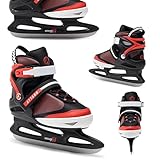 ATTABO Verstellbare Schlittschuhe für Kinder und Jugendliche 31-36 EU (5-stufige Größenverstellung) | Bequeme, warme Freizeitschlittschuhe zum Eishockeyspielen | Edelstahlkufen, Schwarz/Rot