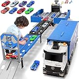 Transport Truck Spielzeugautos für Jungen,Tragbares Rennbahn Truck Spielzeugauto mit 8 Rennautos,Transporter Fahrzeug Spielzeug Set Geschenk für 3 4 5 6 7 8 9 10-12 Jahre Kinder Jungen Mädchen