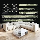 Vlies Fototapete Schäbige amerikanische Flagge 200 x 140 cm Foto Tapete Schlafzimmer Wohnzimmer Moderne grau VliestapeteWandtapete Motivtapeten Bildtapete 3d Effekt Wand Dekoration