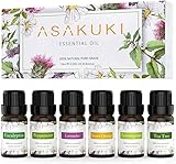 ASAKUKI Ätherische Öle für Diffuser, Duftöl Ätherische Öle Geschenkset 6x10ml für Befeuchter, Diffusor, 100% Reine Essential Oil - Lavendel, Eukalyptus, Teebaum, Süßorange, Pfefferminze, Zitronengras