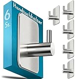 Menz Handtuchhalter ohne Bohren, 6 Stück - Edelstahl Badezimmer Handtuchhalter, wasserfeste Klebehaken, langlebige Haken fürs Bad, Haken selbstklebend, ideal als funktionale Handtuchhaken