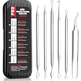 Antonki 6 Stück Mitesserentferner Set (Rostfreier Edelstahl) zum Entfernen von Pickeln, Blackheads, Komedonenquetscher, Heber, Remover - Verschiedene Tools: Schlingen, Pinzetten, Lanzette - mit Etui