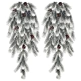 ROLLWAY 2PCS Künstliche Tannenzweige mit Schnee 78cm Lang, Groß Weihnachtszweige Tannengrün Weiß Hängepflanze, Kunst Tannenzweige Wie Echt Zweige Weihnachten Deko für Innen Außen Kamin Haustür