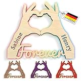 Customdo romantische Wandleuchte aus Holz personalisiert Name Datum - Hintergrundbeleuchtung aus warm-weißen LEDs oder RGB Lichterkette - Hände Nachtlicht für Hochzeit Geburtstag Verlobung