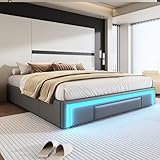 Gecheer PU-Leder Bett 180x200, LED-Lichtleiste, Metalllatten, für Moderne Schlafzimmer