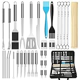 AISITIN 37pcs BBQ Grillbesteck Tool Set Grillset Geburtstagsgeschenk für Männer Grillkoffer Grill Zubehör mit Grillmatte Hochwertiger Edelstahl Grillzubehör für Garten und Camping