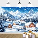 Winter-Fotografie-Hintergrund, Schnee-Stadt-Hintergrund, Weihnachtsdorf-Hintergründe für Fotografie, Winterwunderland-Szene, Fotohintergrund, Weihnachten, Neujahr, Party, Banner, Dekoration, Blau, 1