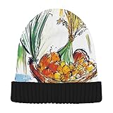 Foiosoh Skimütze mit Obst- und Gemüsemuster, Unisex, warme Wintermütze, dicke faltbare Beanie-Mütze