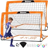 BELEEV 2 Set Fussballtore für Garten Kinder 4x3 ft, Hochwertigen Portable Faltbar Fußballtor Kinder Set mit LED Lichtern, Glasfaserstangen, Transporttasche, für Indoor Outdoor Sport Training Geschenke