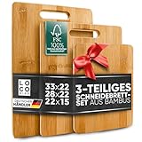 Loco Bird Schneidebrett Holz 3er Set - 33x22cm / 28x22cm / 15x22cm - Holzbrett für die Küche - messerschonender Holzschneidebrett, Chopping board, Küchenbrett, Kitchen Cutting Board Wood, Schneidbrett