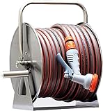 MKAK Garten-Edelstahl-Schlauchtrommel, Bewässerung, Autowäsche Schlauchtrommel Wandmontierter Sammelrohrrahmen Wasserrohr-Aufbewahrungsregal(35m)