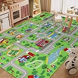 Capslpad Kinderteppich 150x200cm rutschfest Stadtplan Spielteppich Pädagogischer Spielteppich Maschinenwaschbar Kurzer Flor Autoteppich Kinder für Kinderzimmer Schlafzimmer Spielzimme Grün