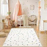 payé Teppich Kinderzimmer - Cream - 160x230 cm - Spielteppich Bunte Punkte Kurzflor Kinderteppich - Oeko-Tex Standard 100