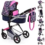 Bayer Design 18417AA Kombi Puppenwagen Neo Vario mit Wickeltasche und Einkaufskorb, umwandelbar in einen Sportwagen, höhenverstellbar, modern, blau, pink mit modernem Herzenmuster, Meerjungfrau, 52cm