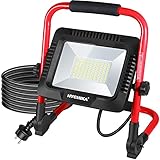 LED Baustrahler 50W, HYCHIKA LED Flutlicht 5500 LM 6500K, Wasserdichtes IP65 Arbeitsleuchter Drehbar, 3 m Kabel mit Stecker für Werkstatt Baustelle