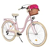 Balticuz OU Milord Komfort Fahrrad mit Weidenkorb, Hollandrad, Damenfahrrad, Citybike, Vintage, 28 Zoll, Rosa-Creme, 7-Gang