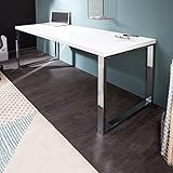 Design Schreibtisch White Desk 140x60 cm Hochglanz Weiß Tisch Chromgestell Bürotisch