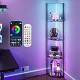 JACKYLED 4-stöckige Stehlampe mit 16 Millionen RGB-Farben, App und Fernbedienung, Stehlampe Dimmbar, 360° LED-Beleuchtung, Musik-Sync und Sound-Pickup, für Wohnzimmer (Fächerförmig)