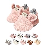 EDOTON Unisex Neugeborene Tier Schuhe,Süß Rutschfest Sohle Weich Winter Warm Haus Innen Ausdruck Stiefel zum Baby Jungs Mädchen (0-6 Monate, C_Rosa)
