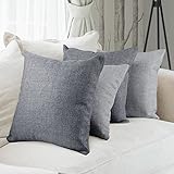 Monsera Kissen 40x40 4er Set, Sofakissen mit Füllung und Bezug, weiche Couchkissen, Dekokissen, edler Polsterstoff, leicht glänzend und strukturiert, Luxus Sofakissen inkl. Kissenfüllung (Grau)