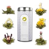 tea exclusive - Teeblumen Mix 'Flower Fantasy', 6 Teeblumen in Metalldose mit Booklet - Grüner & Weißer Tee mit Jasmin, Rose, Pfingstrose, Ringelblume, Hibiskus - Teegeschenk