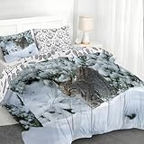 YZQGLHP Bettwäsche 200x200, Wildtiere Wendebettwäsche, Feldkatze Motiv Bettbezug mit Reißverschluss, Weiche Mikrofaser Bettwäsche Sets 3 Teilig mit 2 Kissenbezug 80x80