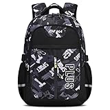 Amythe Schulrucksack Jungen Rucksack Teenager, Wasserdicht Schulranzen Jungen mit Großer Kapazität, Brustgurt & Reflektoren, Modischer Tagesrucksack für Schule Reisen, Schwarz